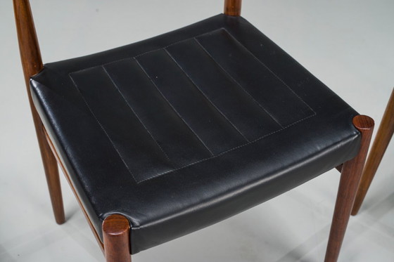 Image 1 of Mid Century Palisander Esszimmerstuhl mit Leine, 1950er Jahre, 4er Set