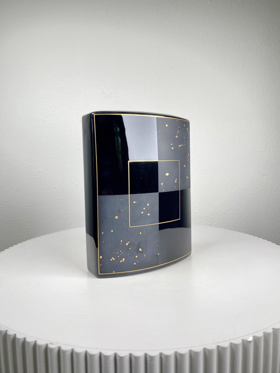 Image 1 of Vaso geometrico vintage Rosenthal Studio-Linie nero e oro - Elegante arredamento per la casa in stile postmoderno tedesco