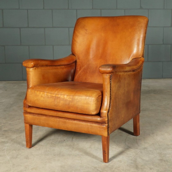Image 1 of Vintage schaapsleren fauteuil – cognacbruin – Bendic International