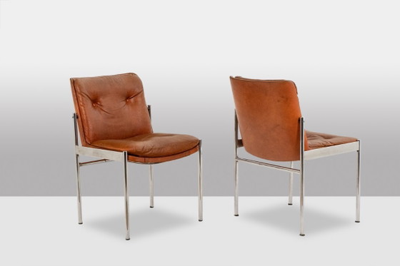 Image 1 of Set aus 6 Stühlen aus Leder und verchromtem Metall, 1970er Jahre