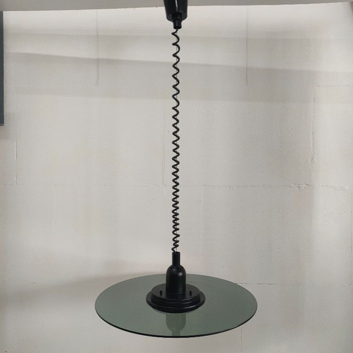 Vintage Verstelbare Ronde "Ufo" Glazen Plafondlamp (smokeglass)