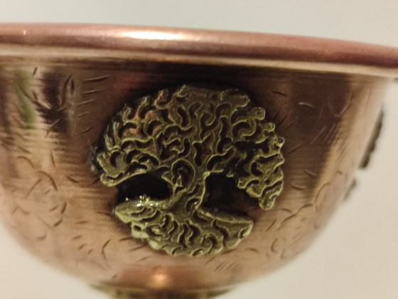 Image 1 of Dekorativer Ritualkelch, Kupfer und Messing – Lebensbaum (15 cm)