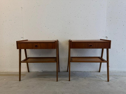 Set: 2 Mid Century Teak Nightstands, Refurbished, AB Carlstrom