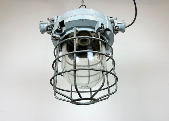 Image 1 of Grey Industrial Bunker Hanging Light with Iron Cage from Elektrosvit, 1970s