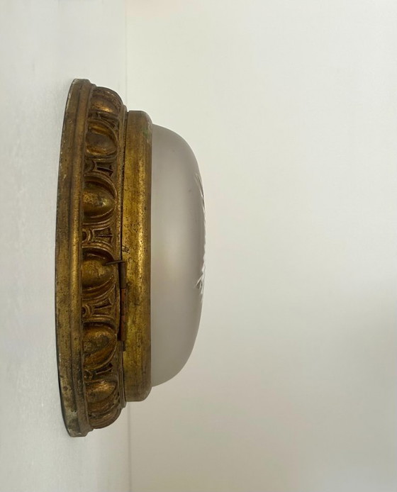 Image 1 of Lampada da parete d'epoca in ottone e vetro sabbiato, Francia 1940