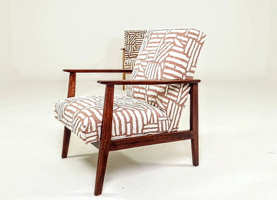 Image 1 of Mid-century moderne loungestoel met etnische jacquardafwerking, 1970