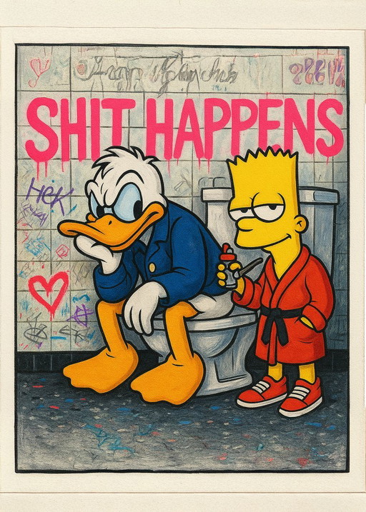 Art Print with Donald Duck and Bart Simpson