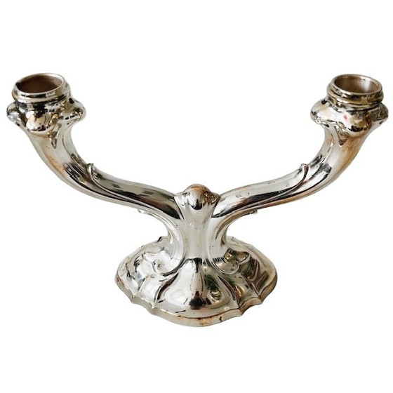 Image 1 of Vintage German Art Nouveau silver-plated candlestick with double arms, 1950s