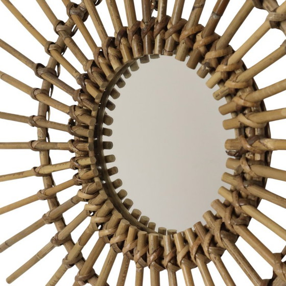 Mid Century Rotan en Bamboe Sunburst Spiegel Frankrijk 58cm – Rattan (photo 9 of 11)