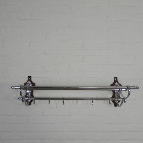 Image 1 of Chrome Art Deco Wall Coat Rack With 6 Hooks, 1930s