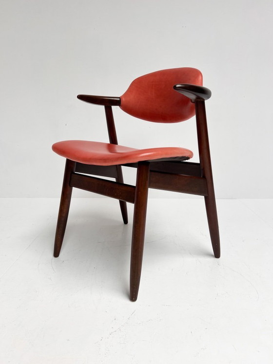 Image 1 of Roodkleurige lederen cowhorn chair, 1970's