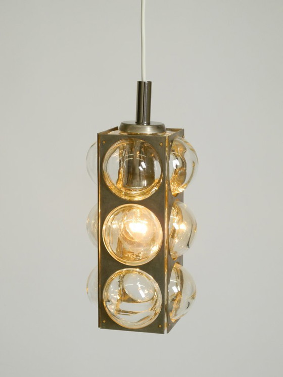 Image 1 of Beautiful 1960s Space Age pendant lamp by Temde, made of glass and nickel-plated metal