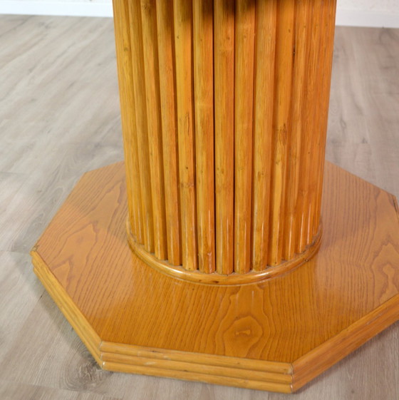 Image 1 of Octagonal dining table with wood and bamboo extension leaf 1980s