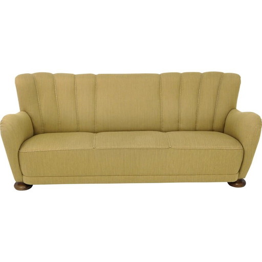 Canapé vintage en hêtre et tissu vert, Suède, années 1940