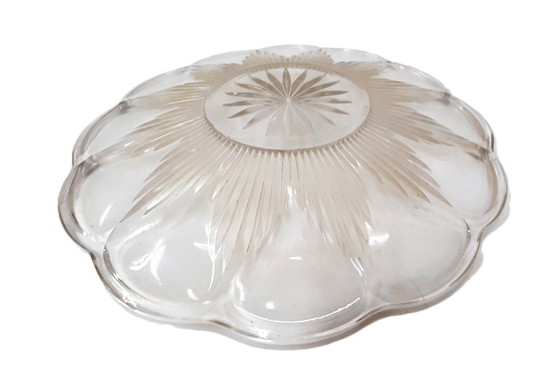 Image 1 of Piatto da torta decorato in vetro trasparente vintage