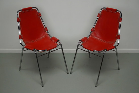 Image 1 of Set aus zwei roten Stühlen von Charlotte Perriand für Les Arcs, 1960er Jahre