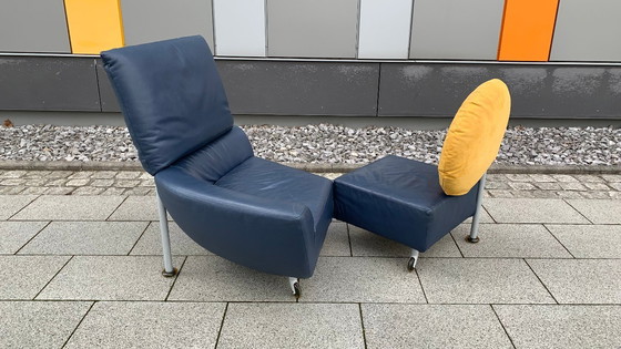 Image 1 of Divano/seduta di design CASSINA in pelle Topkapi blu/grigio - giallo