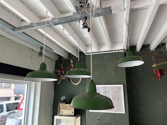 Image 1 of 4x French industrial factory ceiling lamps