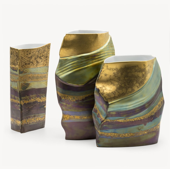 Image 1 of Rosenthal Studio Line Johan van Loon Drexler Fine Porcelain Art Vase Trio Eosin