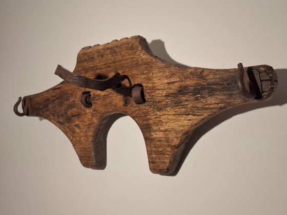 Image 1 of Antique Portuguese Ox Yoke – 19th Century Hand-Carved Wood & Wrought Iron – Rustic Wall Art / Farmhouse Statement Piece – Restor