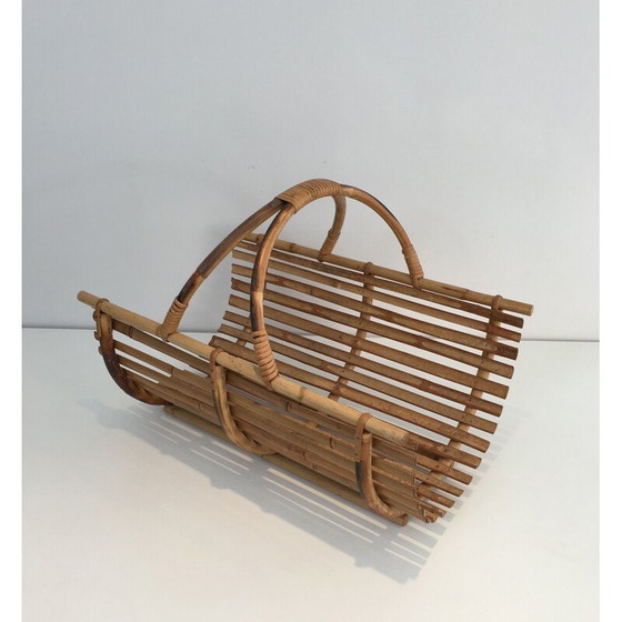 Image 1 of Vintage rattan firewood holder, 1970
