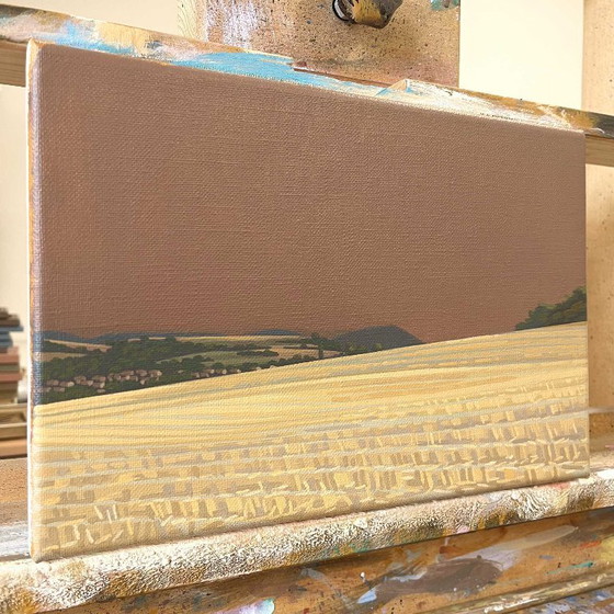 Image 1 of Dipinto unico, campo di stoppie, pezzo unico dipinto a mano, 30 x 20 cm, pittura acrilica su tela