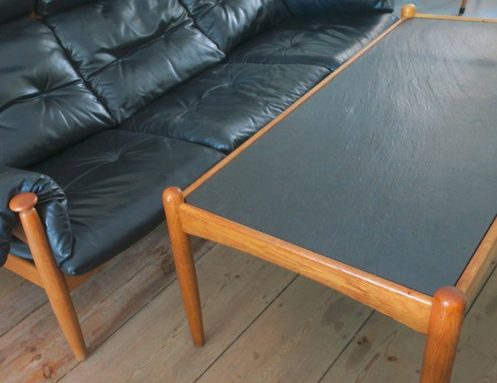 Image 1 of Salontafel van massief eikenhout en leisteen uit het midden van de 20e eeuw, ontworpen door Eric Merthen, Zweden, jaren 60.