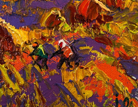 Image 1 of Original Oil Painting Autumn Evening Landscape Light fades in the embrace of silence