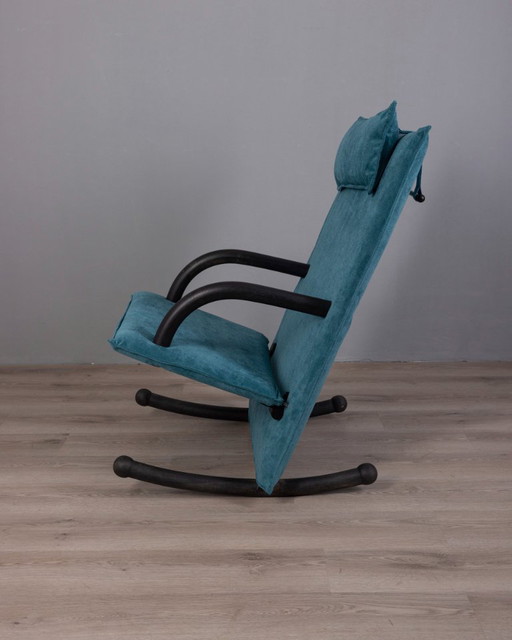 SILLA MECEDORA AZUL VINTAGE DE LOS AÑOS 80, MODELO "T-LINE", DISEÑADA POR BURKHARD VOGTHERR PARA ARFLEX