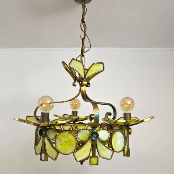Lombard rare Italian sculptural chandelier mid-century 60s Murano wrought iron – Longobard, Murano Glass (photo 5 of 12)