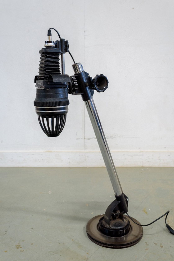 Image 1 of 'the Industrial Cage' – Upcycled Floor Lamp From Vintage Meopta Enlarger