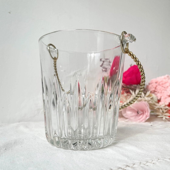 Vintage Ice Bucket with Twisted Gilded Brass Handle – Table accessories, Glass (photo 3 of 10)