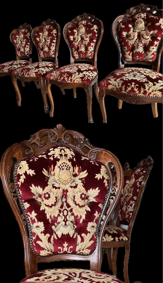 4 Chaises de salle à manger baroques, Textile, Velours, Marron (photo 4 sur 8)