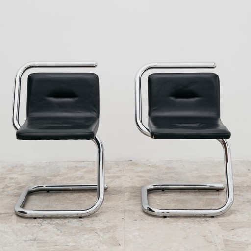 Paar Luigi Bardini Design-Sessel aus den 1970er Jahren aus verchromtem Stahlrohr