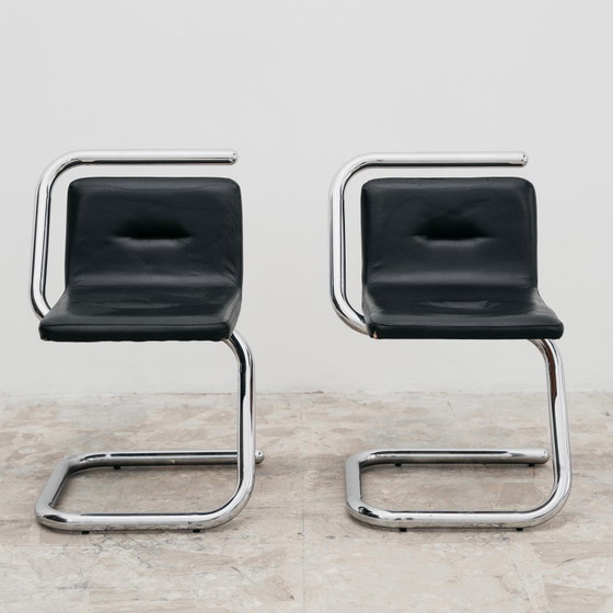 Image 1 of Paar Luigi Bardini Design-Sessel aus den 1970er Jahren aus verchromtem Stahlrohr