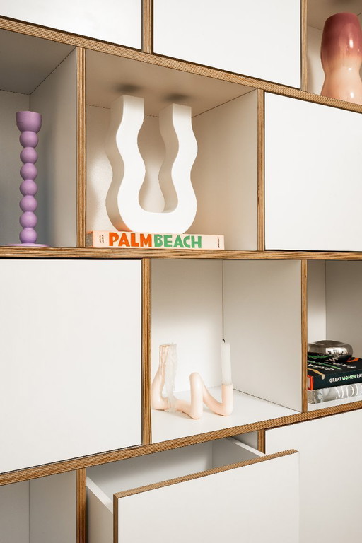 Armario contrachapado blanco 160×243×35 cm | Estantería geométrica moderna by KONDOR