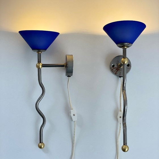Image 1 of 2x vintage design LAMPS Belid blue PostModern 80s 90s retro