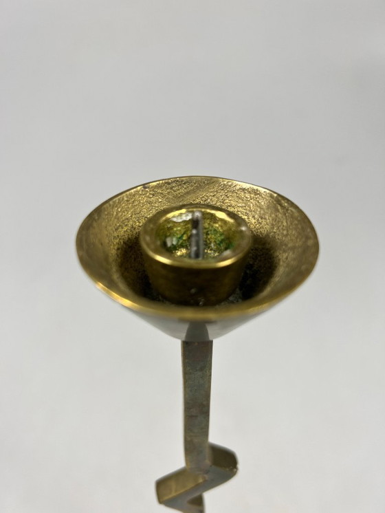 Image 1 of Vintage Zig Zag Candlesticks, Set of Two, Brass, Memphis Style, 1980s