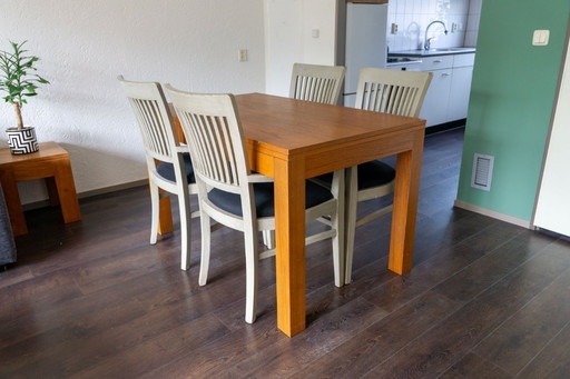 Set da pranzo completo: sedie di design Schmieden + tavolo in legno di teak