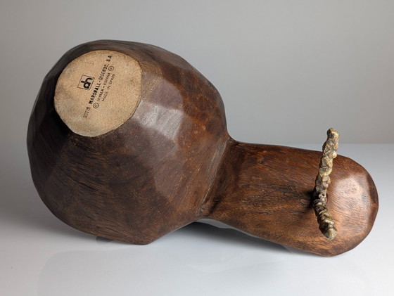 Image 1 of David Marshall, skulpturale Obstschale aus Bronze und Holz, Tischdekoration, 1970er Jahre