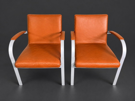 2x Leolux Sentia Armchairs, Leather, Metal, Brown (photo 5 of 6)