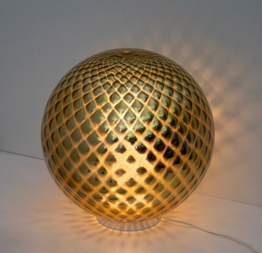 Mid-Century Modern Italian Gold Murano Glass "Diamont Sphere" Table Lamp, 1970s