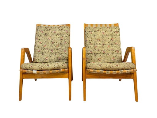 Paire de chaises longues vintage par Jan Vaněk, coussins amovibles, années 1940