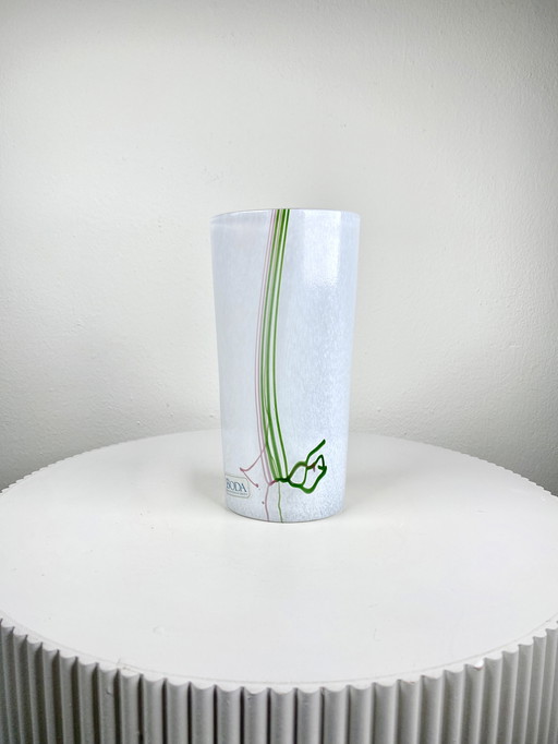 Vintage White Art Glass Vase by Kosta Boda - Bertil Vallien Rainbow Vase - Scandinavian Minimalist MCM Style Home Decor