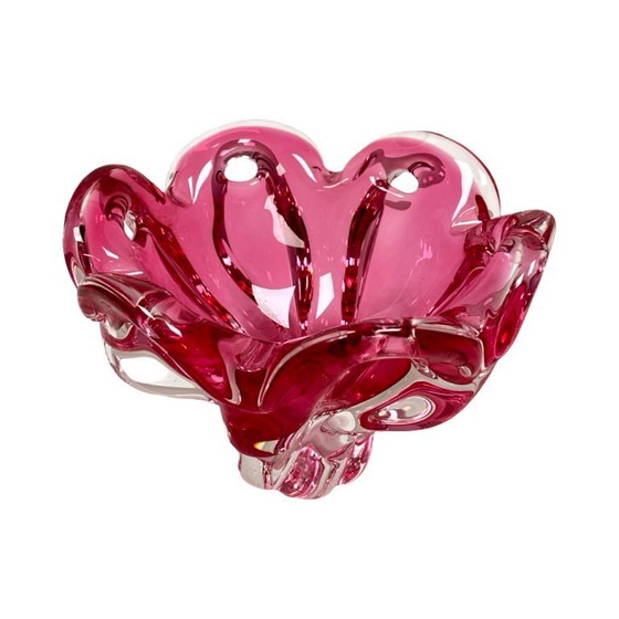 Image 1 of Chřibská pink glass plate, Josef Hospodka, Bohemia vintage, 1960s