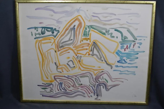Peter Pfosi "Landscape" Watercolor Painting, Monogrammed and Dated 1987, Framed – Paintings & Drawings (photo 5 of 12)
