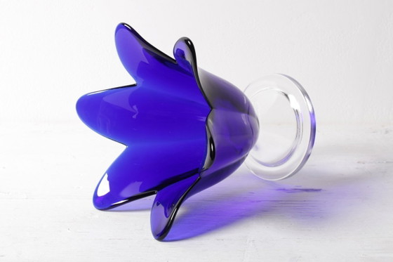Image 1 of Cobalt Blue Vintage Glass Vase / Mid-century Tulip Flower Vase / Studio Nova / Portugal / 1980s