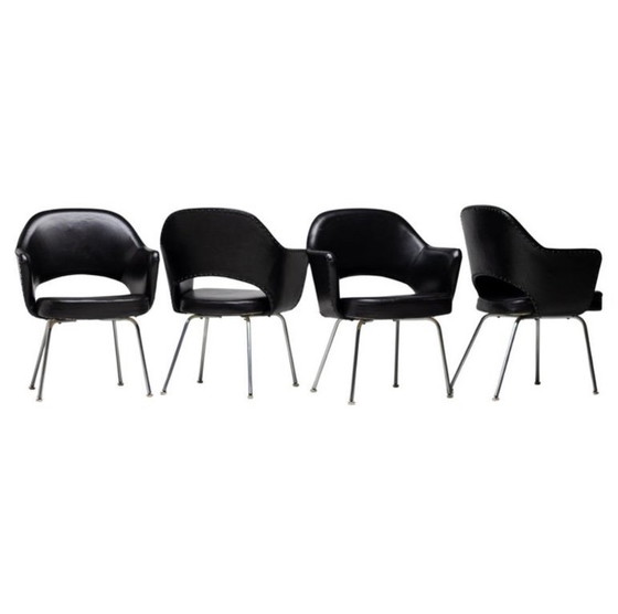 Image 1 of Set of 4 Saarinen Executive Armchairs for Knoll in Black Leather