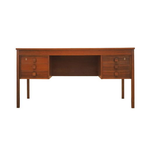 Escritorio danés de teca con seis cajones, chapado en madera, década de 1960. – bureau, Wood