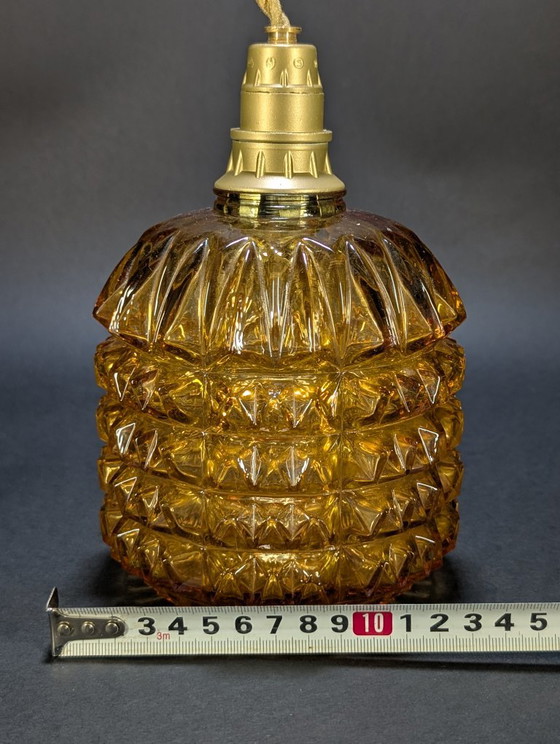 Vintage Diamond Pineapple Lamp in Amber Glass – 1960 – Pendant lamps, Metal (photo 6 of 6)